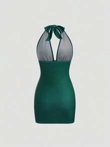 SHEIN LUNE 荧光彩色印花深 V 领吊带连衣裙迷你短款女装 - 彩色 - 查看 2