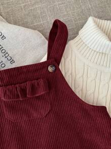 SHEIN LMoss Kids LMoss Baby Girl Cute Burgundy Corduroy Overall Dress