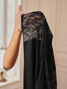 Oxana Bộ đồ liền thân dự tiệc tay dài cổ tròn họa tiết hoa ren mỏng màu đen dành cho nữ, trang phục ngày lễ, mùa xuân, lễ hội, trang phục tiệc tùng - màu đen - Xem 7