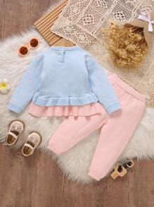 Baby Girls' Cute Heart Pattern Casual Pullover Sweater Set - Baby Blue - View 2