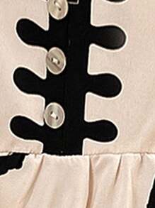 Chiquease Áo sơ mi dài tay in họa tiết lấy cảm hứng từ kỳ nghỉ dành cho nữ Áo peplum - Màu be - Xem 4