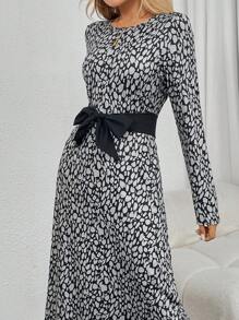 SHEIN Clasi Leopard Print Casual Loose Contrast Color Skin-Friendly Versatile Women's Dress Maxi Women Outfit