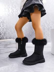 Girls' New Korean Version Thickened Warm Princess Snow Fuzzy Boots - Black - View 2