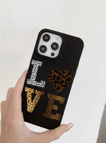 ROMWE Grunge Punk 2pcs/Set Leopard Print LOVE Pattern Magnetic Magsafe Phone Case, Wireless Charging Phone Case, Compatible With IPhone - Multicolor - View 4