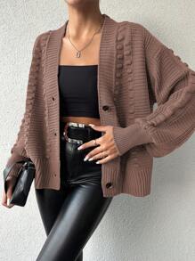 SHEIN Women's Casual Front Button Loose Drop Shoulder Cardigan, Autumn/Winter - Dusty Pink - View 3