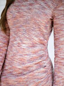 SHEIN LUNE Colorful Floral Print Waffle Knit Long Sleeve Dress For Women Blusa Rosa - Pink - View 9