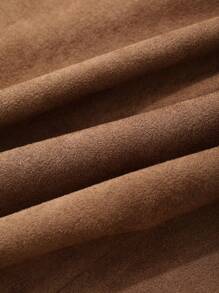 DAZY 女式 A 字型绒面革半身裙，中腰，松紧腰带，纯色，秋冬 - 棕色 - 查看 6