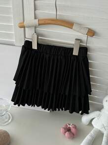 DAZY Young Girl Casual Versatile Simple Solid Pleated Skirt,Girls Summer Outfits - Black - View 5