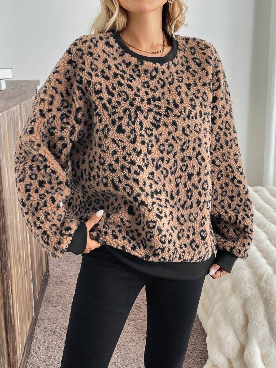 Chiquease Women Leopard Print Thermal Lined Thick Sweatshirt, Warm And Comfy Autumn/Winter Casual Pullover For Work, Travel & Daily Wear  Fall Outfit