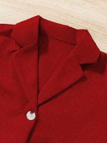 SHEIN Tween Girls Solid Color Lapel Neck Short Sleeve Single Breasted Top And Loose Wide Leg Pants 2 Pieces Set, Casual