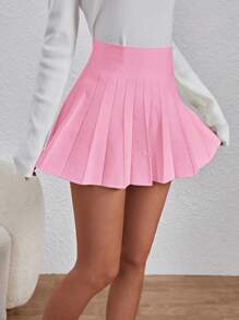 SHEIN EZwear 秋冬季女士纯色褶皱短款休闲毛衣裙 - 粉色 - 查看 6