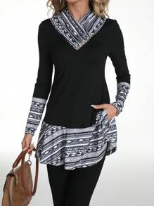EMERY ROSE Camiseta de mujer con estampado gráfico y patchwork, camisetas gráficas casuales y minimalistas para uso diario