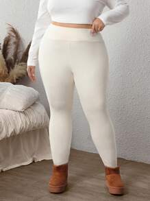 SHEIN CURVE+ Plus Size Effen Geribbelde Legging Voor Vrouwen, Voor De Winter