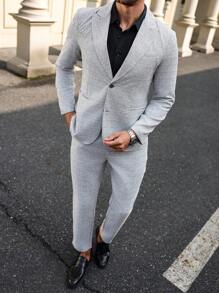 Manfinity Mode Conjunto de blazer de manga larga con botones delanteros de unicolor y pantalones con decoración de bolsillos - Gris - Ver 5
