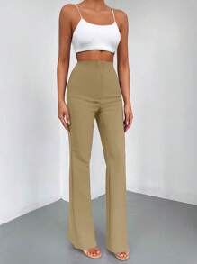 EURMUSE Solid Flare Leg Pants - Apricot - View 6