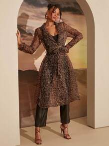 SHEIN Unity 欧根纱动物印花风衣秋冬外套