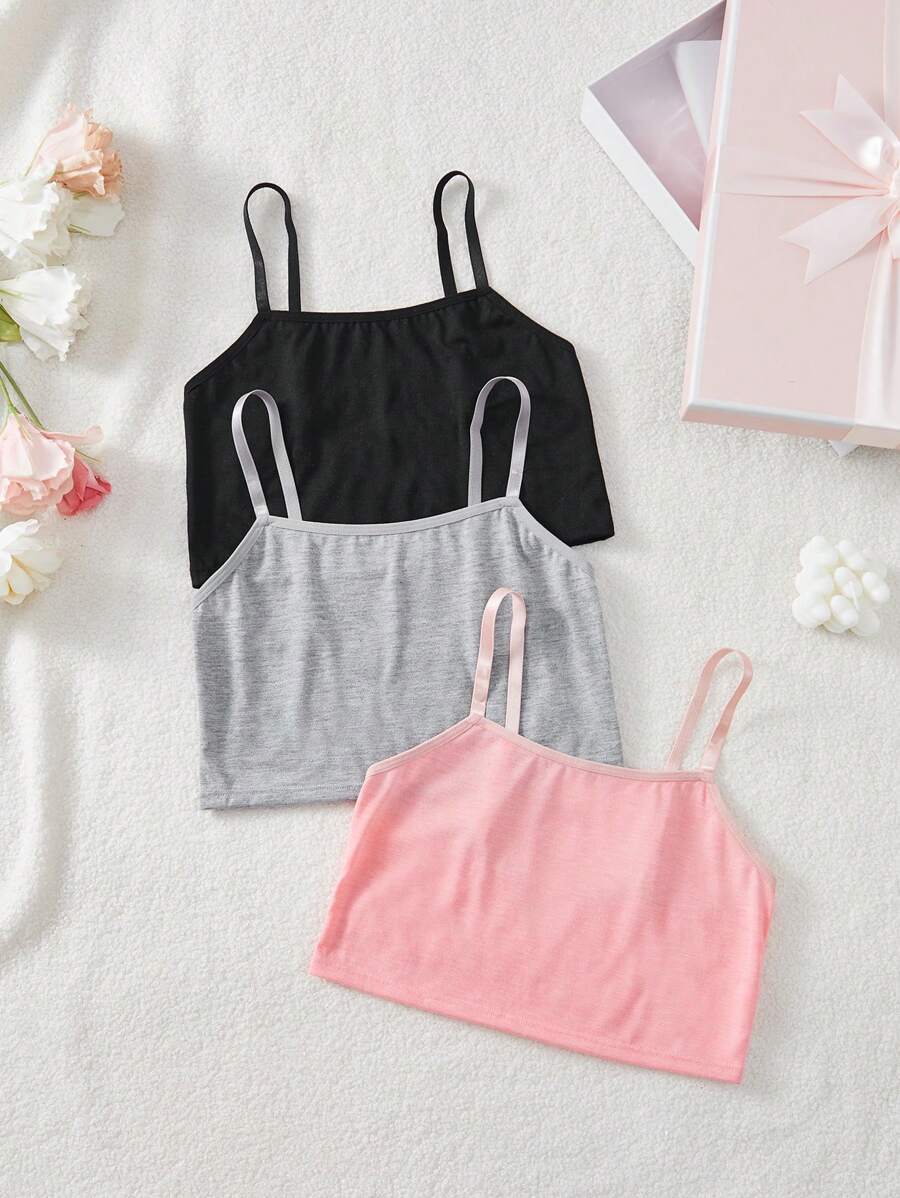 Set de 3 piezas de ropa interior tipo camiseta de unicolor para adolescentes chicas - Multicolor - Ver 1