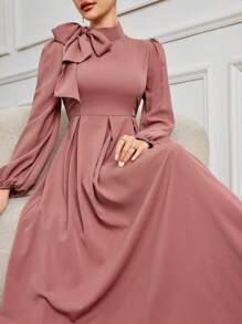 Modelyn 女士系肩长袖连衣裙 超长款女士装 长款晚礼服 - 藕粉色 - 查看 7