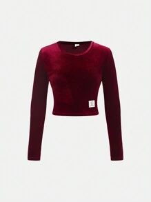 SHEIN 2pcs Tween Girl Casual Minimalist Comfy Raglan Sleeve Crew Neck Pullover Top And Mini Skirt Set - Black - View 6