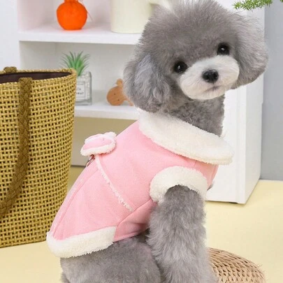 PETSIN Pink Lambs Wool Thickened Padded Windproof Pet Coat For Autumn/Winter