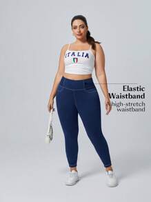 Flexra 大码休闲破洞宽松弹力针织紧身牛仔裤 - 藍色 - 查看 4