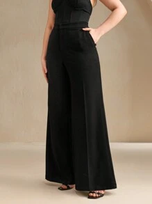 Anewsta Pantaloni a zampa di elefante di moda in stile retrò per donne taglie forti - nero - Visualizzare 5