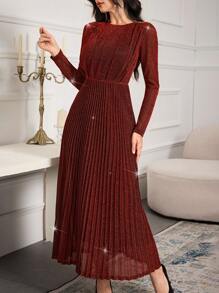 Modelyn Váy dài tay màu đỏ tía đơn giản giản dị kiểu Ả Rập cho trang phục hàng ngày Váy dạ hội dài - Màu Đỏ Sâu - Xem 5