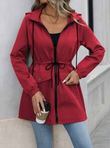 SHEIN LUNE 女士连帽收腰常规夹克，适合新年衣服 - 紅色 - 查看 5