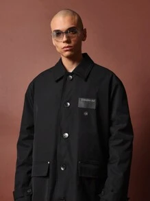SUMWON Áo khoác Trench Coat dài quá khổ cổ điển Áo khoác ngoài hai hàng khuy Bộ sưu tập thu đông Thời trang đường phố đô thị Thiết yếu cho tủ đồ - màu đen - Xem 5