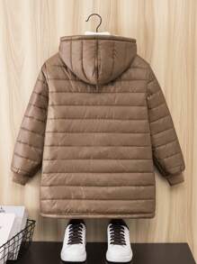 SHEIN Leap Crew Tween Boy Casual Composite Thermal Lined Thick & Super Warm Hooded Cardigan Parka Coat, Suitable For School, Garden, Beach, Birthday, Spring, Summer, Autumn, Winter - Brown - View 2