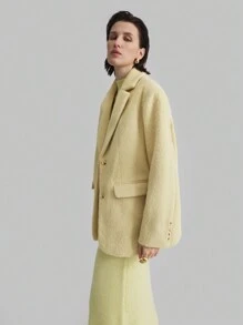 Ontre Women's 2025 New Year Spring Casual Solid Color Turndown Collar Overcoat, Light Yellow