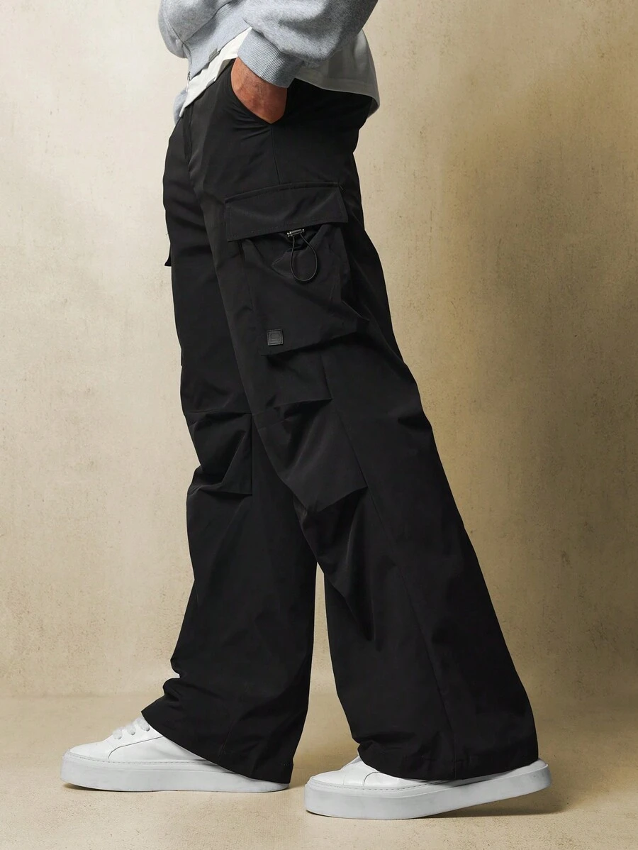SUMWON Loose Fit Flare Parachute Cargo Pant - Black - View 1