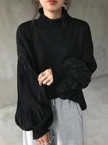 FRIFUL 女士立领毛衣衬衫，简约时尚休闲日常穿着，秋季女装高领衫 - 黑色 - 查看 3