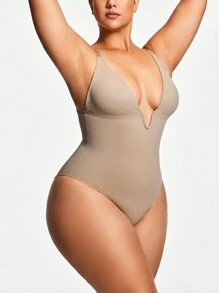 SHAPORA Plus Size Women's Solid Deep V Camisole Camisole - Khaki - View 4