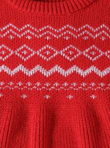 SHEIN Baby Girls' Round Neck Pullover Fair Isle Knit Cute Sweater Dress - Red - View 4