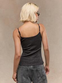 MISSGUIDED 徽标标签闪光罗纹吊带背心 - 黑色 - 查看 2