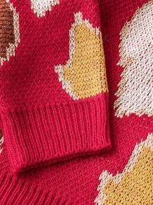 Plus Size Women Floral Pattern Long Sleeve Drawstring Hooded Sweater, Autumn/Winter Knit Pullover Fall - Burgundy - View 6