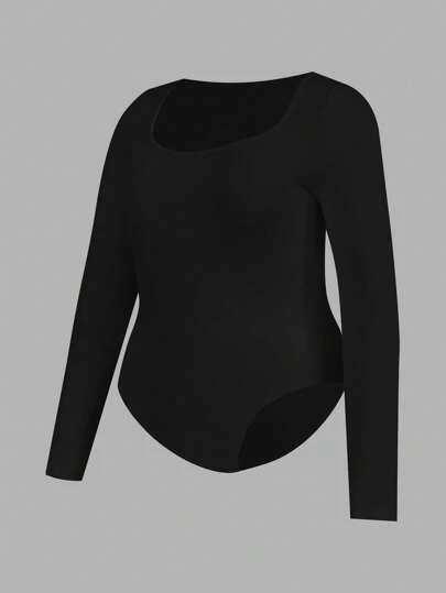 Shapeblank 大码女式时尚休闲通勤商务休闲年轻商务专业内衣两件套，黑色、酒红色、锚红色多件套紧身方领长袖连体衣