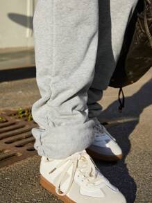 SHEIN Explorewe Teen Girl Street Fashion Pleated Drawstring Design Thick & Warm Long Jogger Baggy Sweatpants, Autumn/Winter