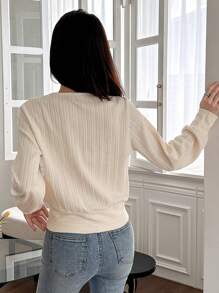 DAZY Women's Elegant V-Neck Cross-Wrapped Long Sleeve T-Shirt, Solid Color Design, New For Autumn,Fall Women Clothes - White - View 4