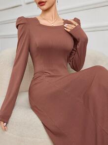 Modelyn 1 pieza Vestido midi elegante de unicolor con cierre en la cintura para mujer, Vestido largo de mujer para eventos de otoño