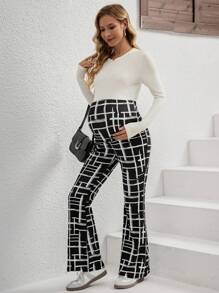 SHEIN Printed Woven Wide Leg Pants For Pregnant Women - Khaki - View 5