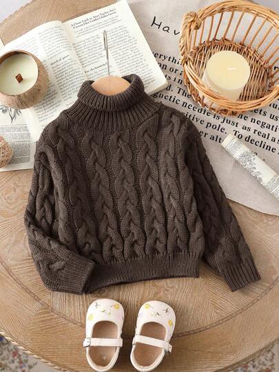 Genkimix Kids Baby Girl Enfärgad turtleneck långärmad Casual stickad tröja, lämplig för olika tillfällen - stanna hemma, gå ut, krypa, promenera, gå på jul, nyårsfester och sammankomster, höst/vinter