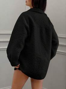 SHEIN EZwear Áo khoác ngoài dài tay màu đen, cài khuy đơn giản cho nữ vào mùa thu/đông - màu đen - Xem 2