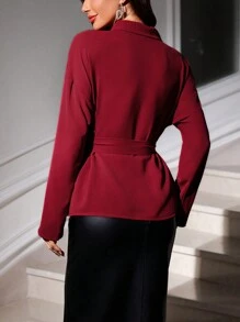 SHEIN Clasi Women's Elegant Pearl Embellished Tie Waist Long Sleeve Bell Cuff Blouse, Autumn/Winter For New Year Clothes Fall Cloth For Women