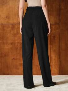 MOTF PREMIUM FOLD PLEATED RHINESTONE BELTED PANTS - Black - View 6