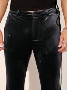 FeverCity Men's Slim Fit Flared Velvet Trousers - Black - View 2