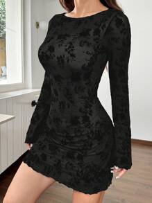 SHEIN EZwear 秋季新款黑色透明花卉网眼 A 字短裙