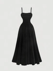 SHEIN MOD 珍珠吊带黑色连衣裙、舞会礼服、黑色礼服、生日女装、新年、情人节女装、派对女装、新年前夜礼服、赠礼、新年、情人节派对礼服、节日礼服、优雅礼服、派对女装、礼服、新年礼服 - 黑色 - 查看 2