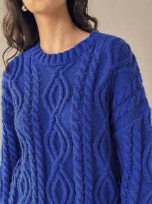 Forever 21 Áo len trễ vai màu trơn dáng rộng thoải mái cho nữ, mùa thu/đông - Màu xanh lam - Xem 10